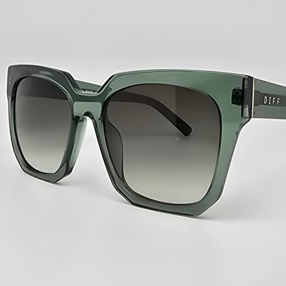 Diff Eyewear Ariana II Crystal Green Frame Green Gradient Lens Sunglasses w Case - Picture 5 of 16